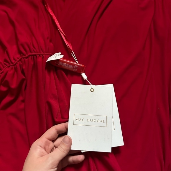 MAC DUGGAL One Shoulder Puff Sleeve Faux Wrap Gown - Picture 4 of 6